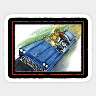 Cats driving in cool retro car Sticker